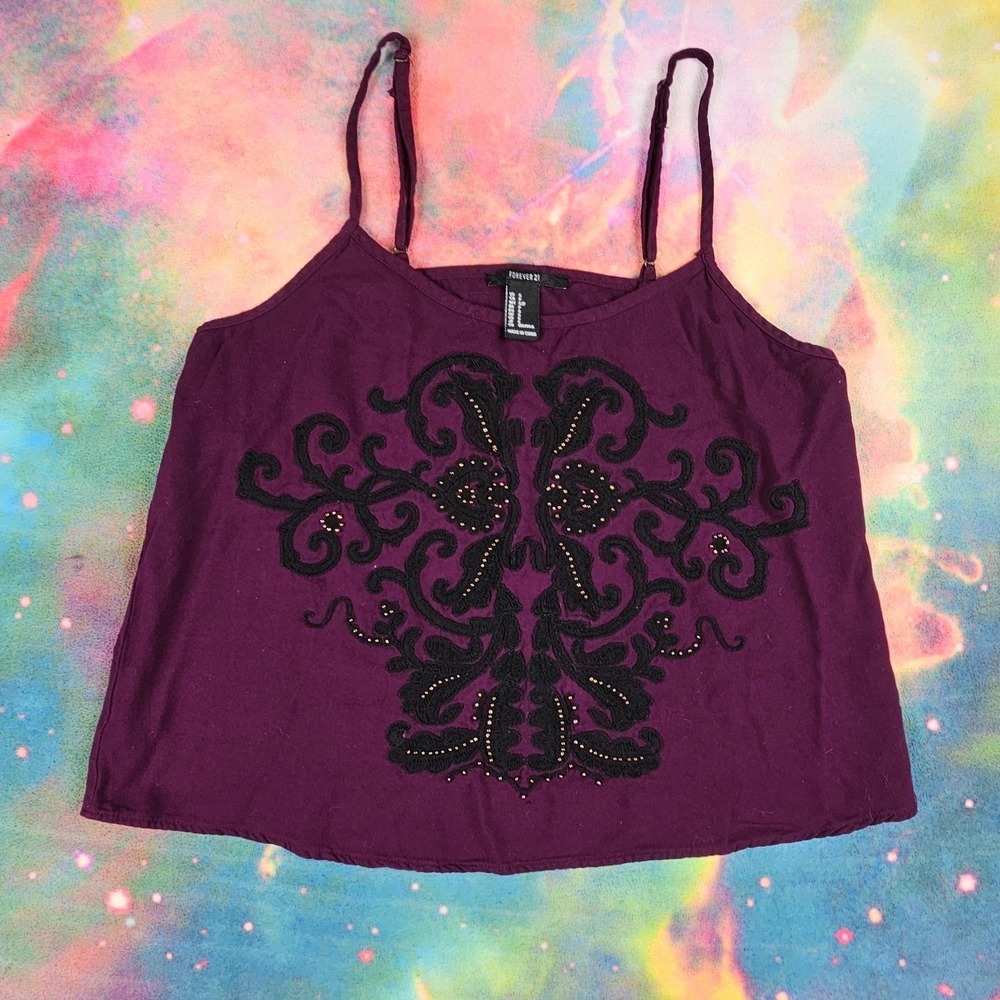 Forever 21 Purple Embellished Tank Top Sleeveless Casual Blouse - Picture 1 of 4